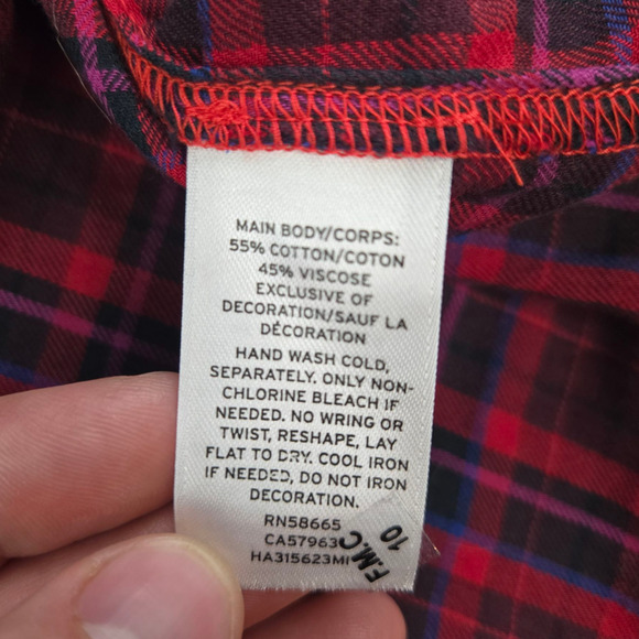 Halogen Embellished Plaid Button Down Shirt Red Jewel Detail Flannel Size Medium - Picture 10 of 12